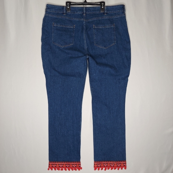Boden Jeans 18L Pompom Cambridge Ankle Skimmer Blue Orange Coral Boho - Picture 2 of 9